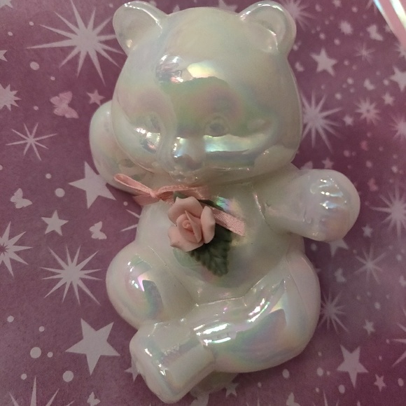 🐻 Fenton Opalescent Bear with Pink Rose 🐻 - Picture 3 of 4